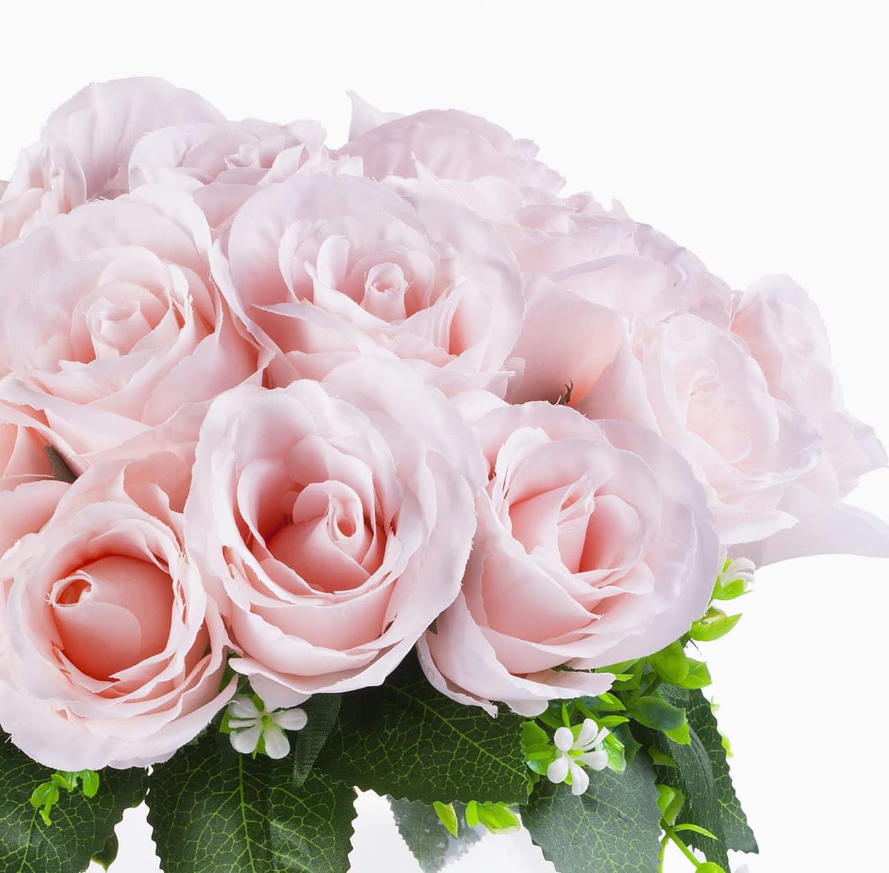 Enova Floral 18 Heads Silk Rose Artificial Flowers in Vase, Red Faux Rose Flowers Arrangement in Round Bowl Vase with Faux Water for Table Decoration (Red)