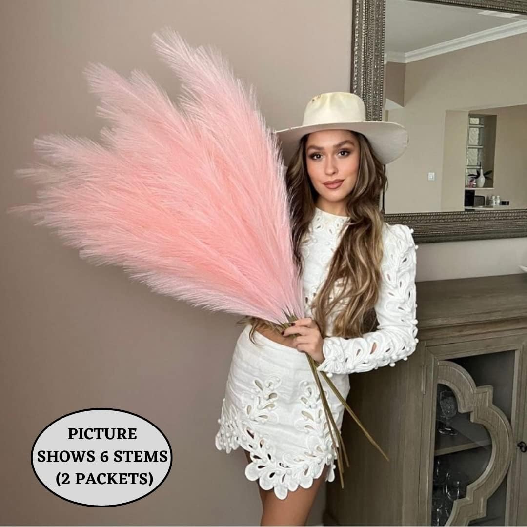 VOULUX Extra Large Tall Blue Fake Faux Artificial Pampas Grass Large Fluffy x3 115cm Stems x18 Decorative Artificial Flora Feathers For Floor Vases Tall Blue Plant Flowers Long Pampas Grass