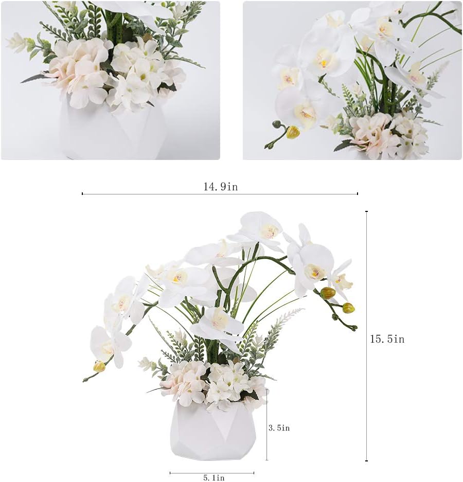LESING Artificial Flowers Ochids Plants Fake Orchid in Pot Artificial Flowers with Vase Orquidea Faux Orchid for Home Indoor Decoration (Style 2,White Vase)