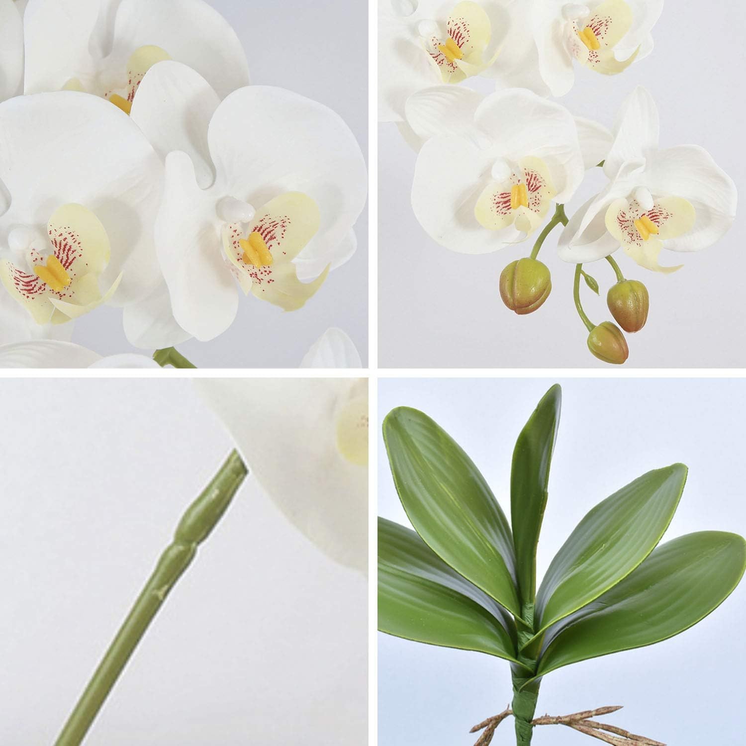 FagusHome 32 Inches Artificial Phalaenopsis Flowers 4 Pcs with 2 bundles Leaves Artificial Orchid Flowers Stem Plants for Home Décor (White)