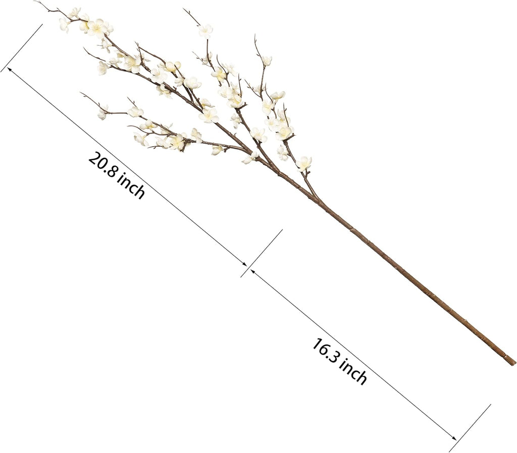 Ammyoo 4 PCS Artificial Plum Blossom Party Decorations Fake Cherry Flowers Faux Long Stems Wintersweets Silk Flowers Arrangement for Wedding Home Office Bedroom Decor(White)