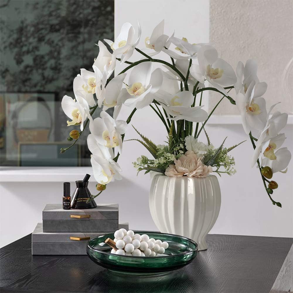 LESING Artificial Flowers Ochids Plants Fake Orchid in Pot Artificial Flowers with Vase Orquidea Faux Orchid for Home Indoor Decoration (Style 2,White Vase)