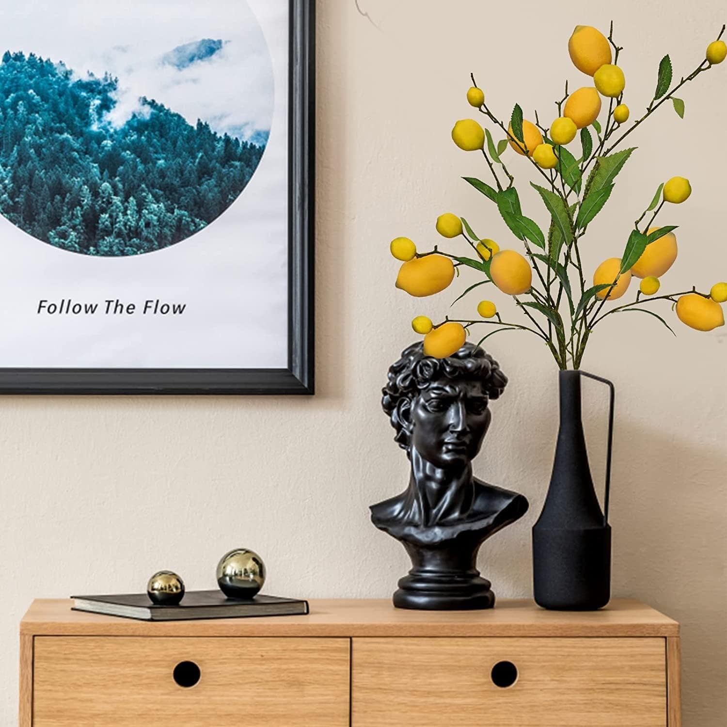 Sunm boutique 2 Pack Artificial Lemon Branch Vivid Yellow Artificial Lemon Branch Home Party Garden Decoration