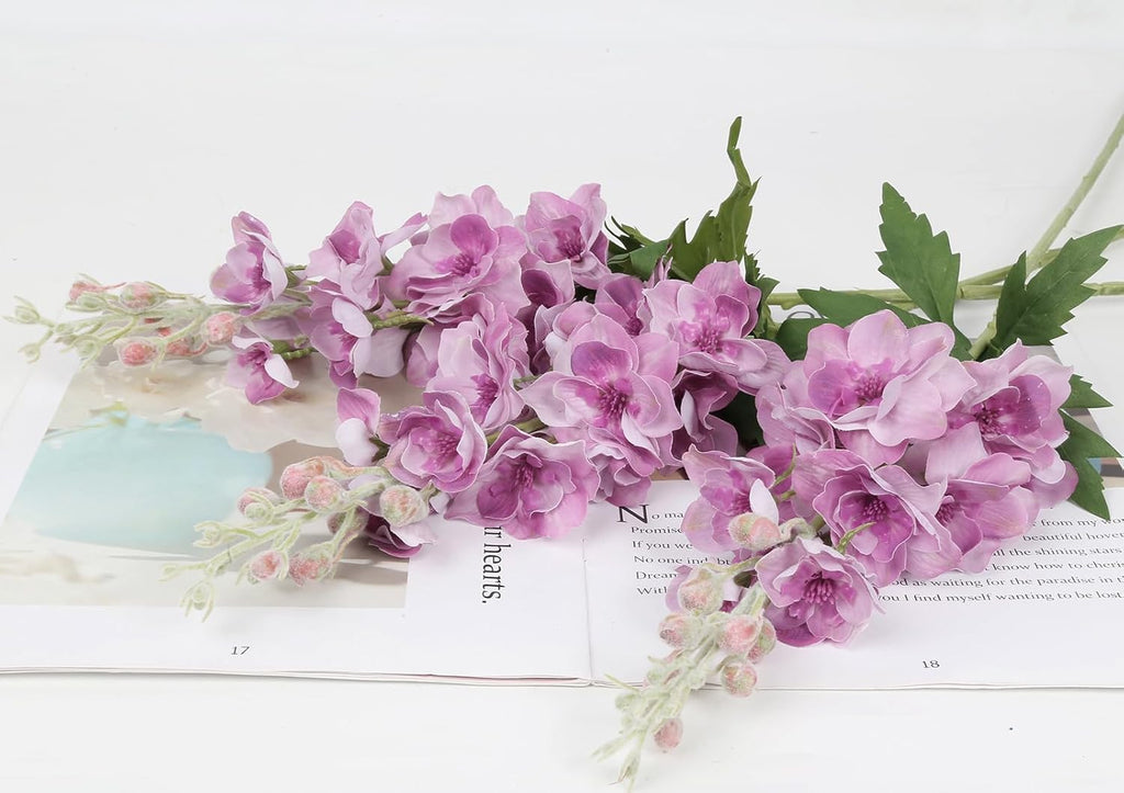 INSUNSIX Blue Silk Flowers 6PCS Real Touch Delphinium Artificial Flowers Blue Larkspur Faux Flowers Realistic Tall Flowers for Vase Wedding Centerpieces for Tables Home Decor (Blue)