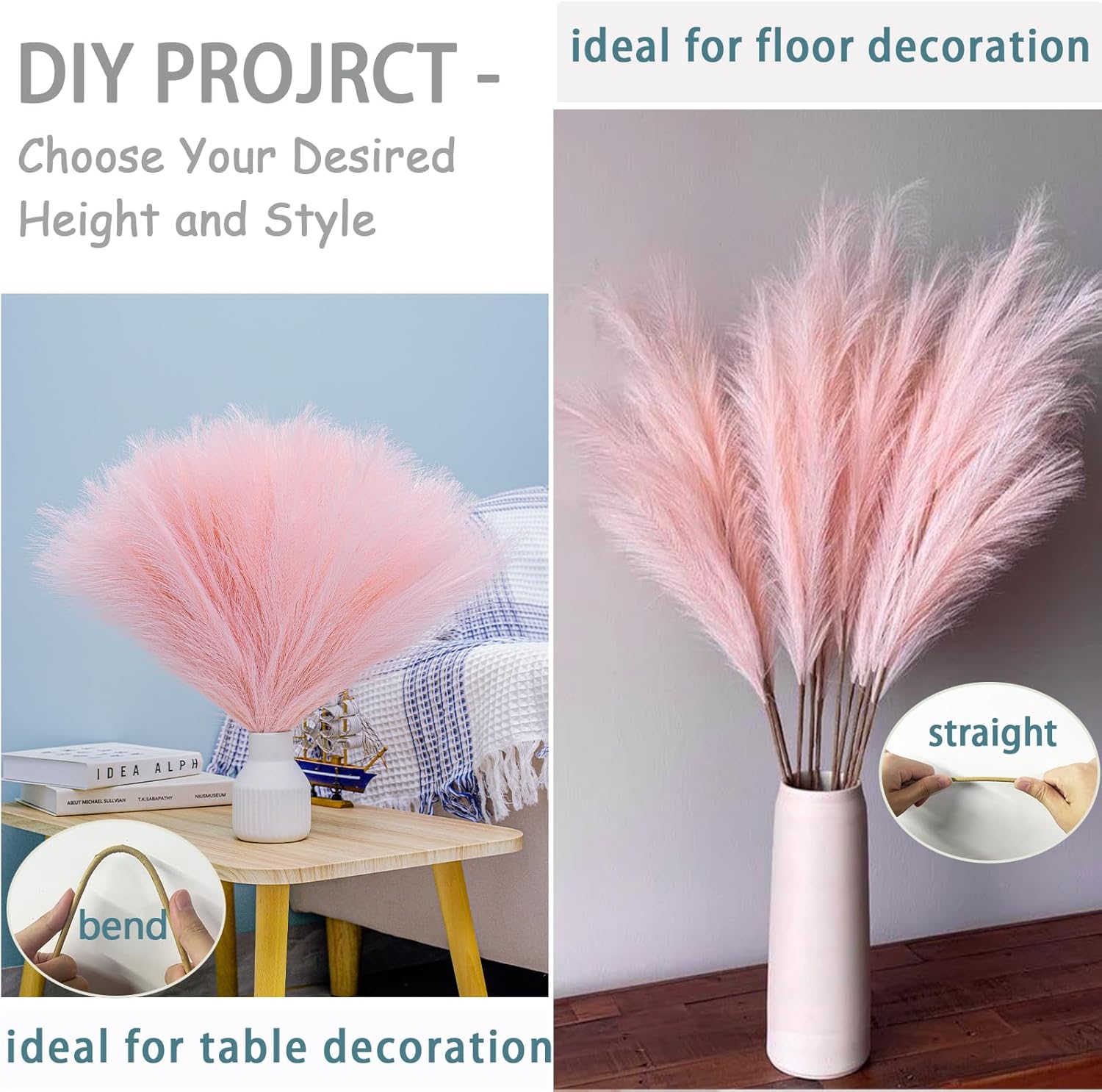 Wttisel 38" 10 Stems White Pampas Grass Tall Decor - Faux Pampas Grass for Floor Vase Boho Home Wedding Mothers Day Decoration