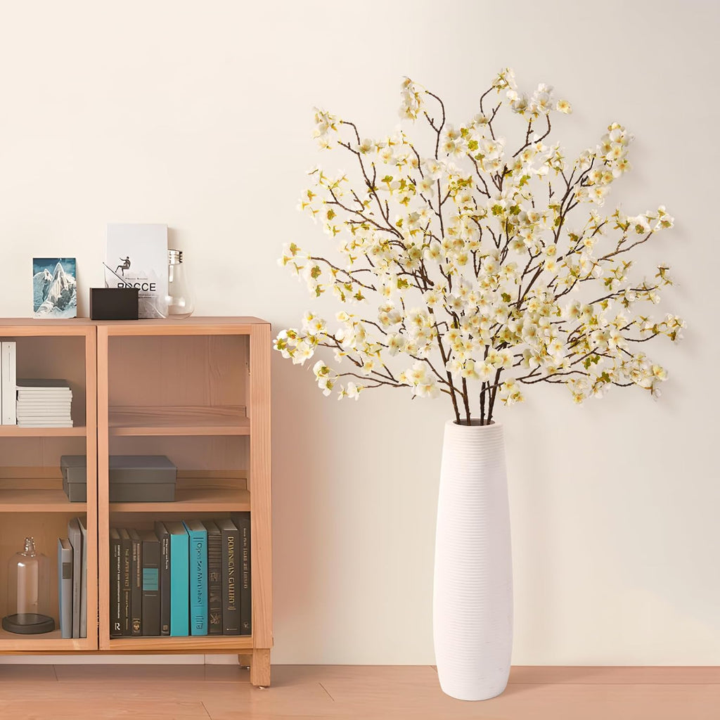 florisso Cherry Blossom Branches, Faux Peach Blossom Flowers, Artificial Plum Branches Real Touch Silk for Party Home Decor Wedding Arrangements (4PCS, White, 41")