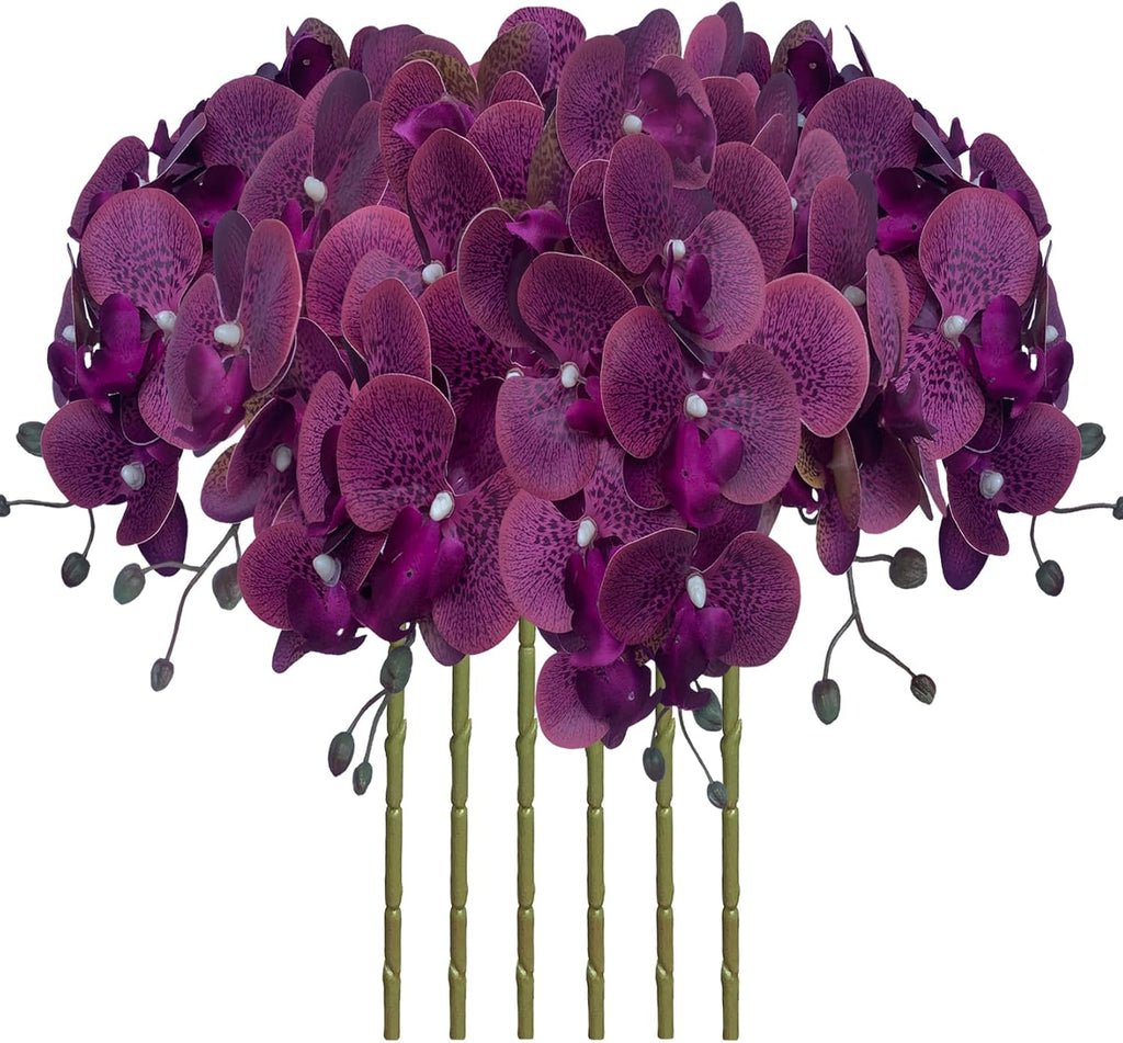 FagusHome 32" Artificial Phalaenopsis Flowers 6 Pcs with 4 Bundles Leaves Artificial Orchid Flowers Stem Plants for Home Décor (6Pcs)