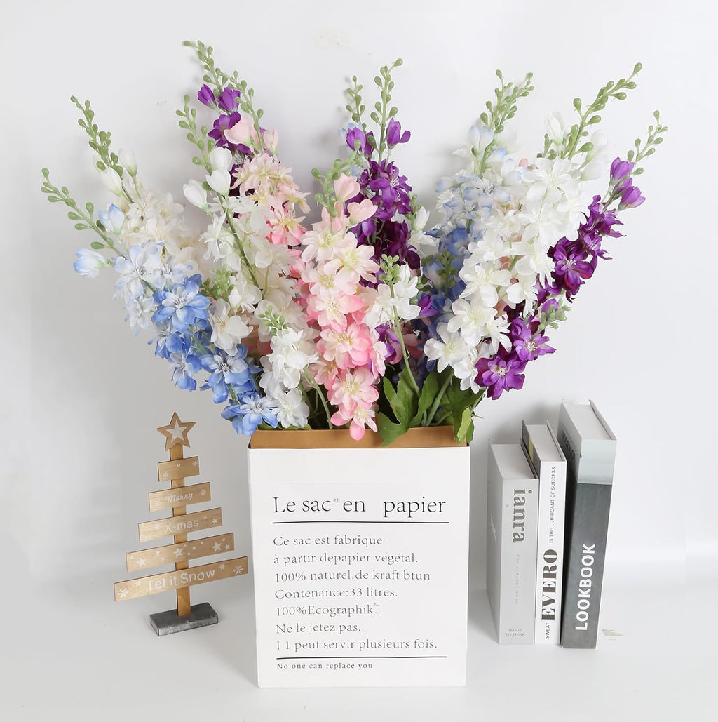 INSUNSIX Blue Silk Flowers 6PCS Real Touch Delphinium Artificial Flowers Blue Larkspur Faux Flowers Realistic Tall Flowers for Vase Wedding Centerpieces for Tables Home Decor (Blue)