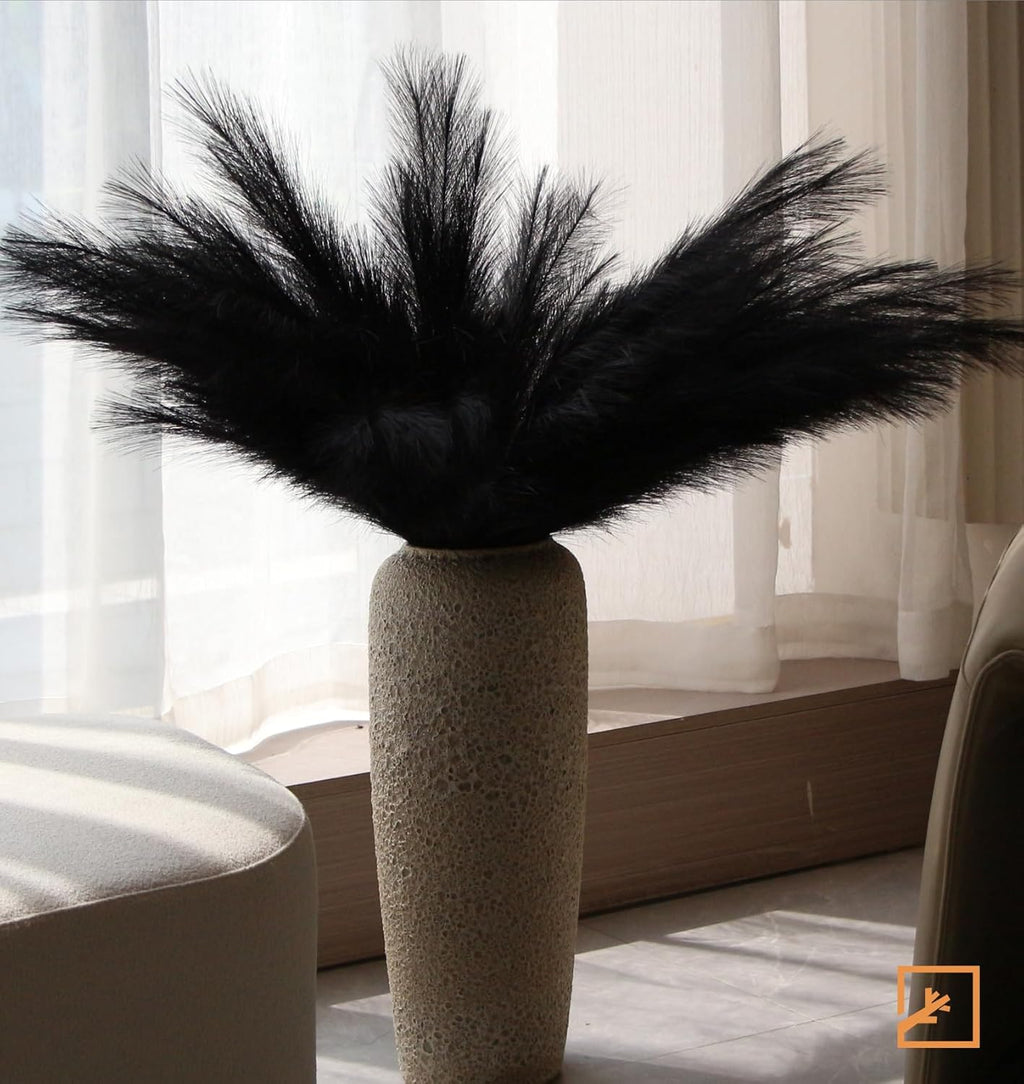 ZIFTY 7-Pcs 38"/3.1FT Black Pampas Grass Large Tall Fluffy Artificial Fake Black Flowers Gothic Decor Bulrush Reed Grass Black Decor for Bedroom Bathroom Wedding (Black)