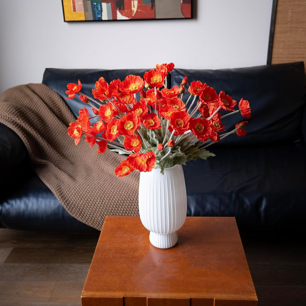 DUYONE Artificial Flowers 6 Stems Poppy Silk Bouquet,for Wedding, Home, Party Decoration,Table Centerpiece Arrangement(Orange Pink 6pcs)