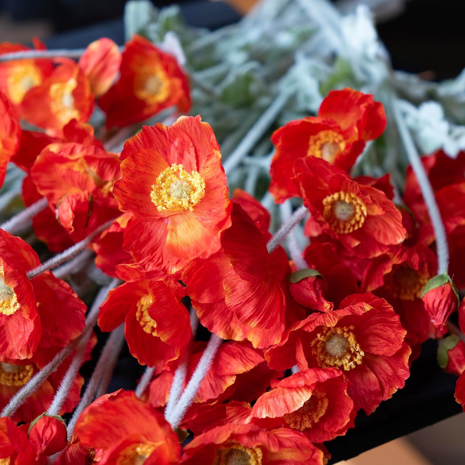 DUYONE Artificial Flowers 6 Stems Poppy Silk Bouquet,for Wedding, Home, Party Decoration,Table Centerpiece Arrangement(Orange Pink 6pcs)