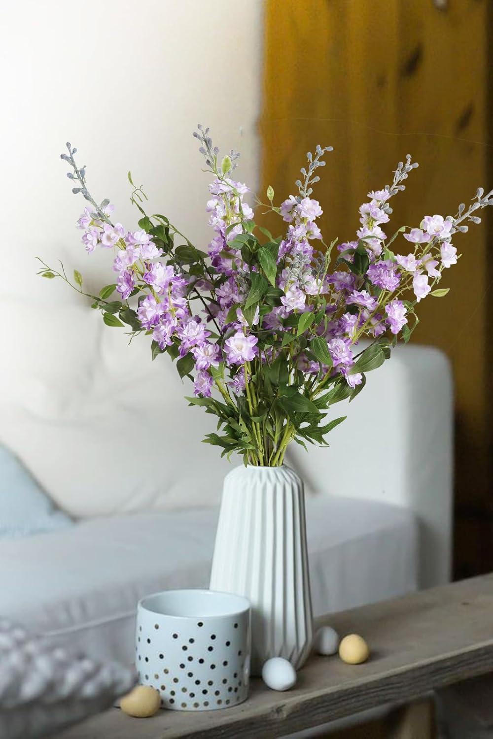 IPOPU Champagne Artificial Delphinium Flowers 33.5" Long Stem Artificial Flowers Fake Flowers for Wedding Centerpieces for Home Tables Party Decor（Champagne）