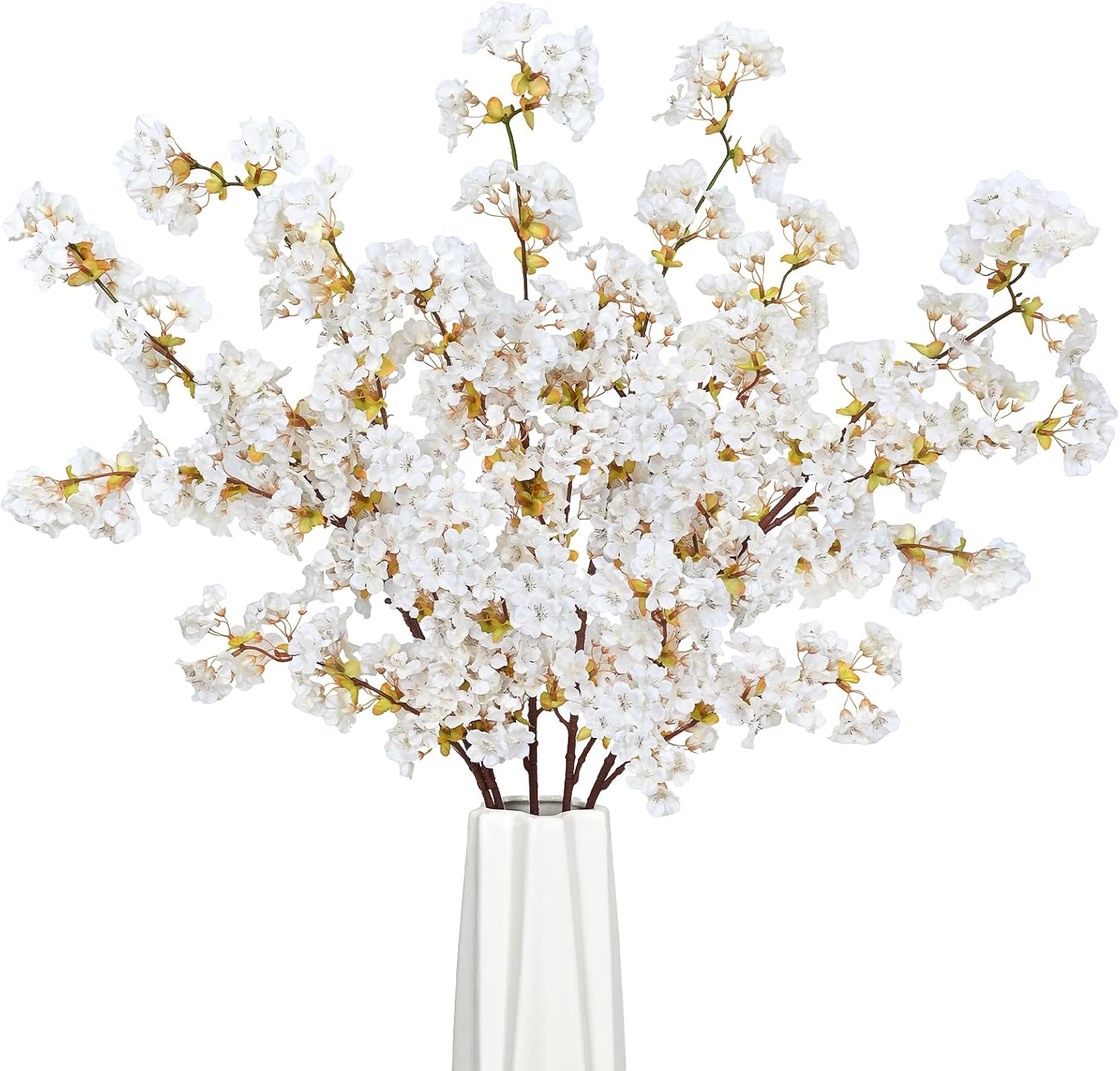 Sunm Boutique White Cherry Blossom Flowers, Artificial Cherry Blossom Decor Faux Cherry Blossom Branches Vase Arrangements for Wedding Home Party Kitchen Decor, Set of 3