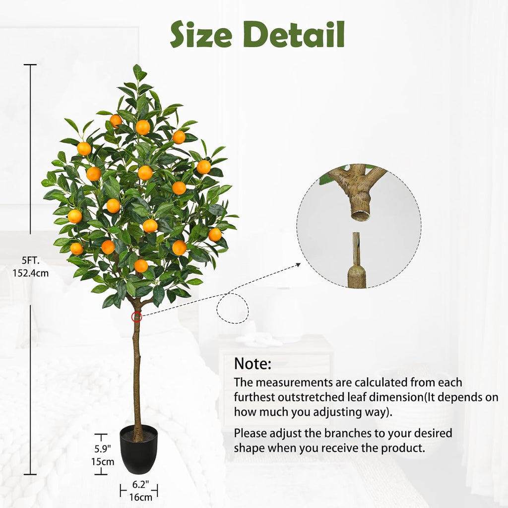 Oairse 150 cm Artificial Plants, Large Orange Tree, Artificial Plant, Orange Tree, Large in Pot, Artificial Tree for Indoor and Outdoor Use, Modern Decoration, Bathroom, Living Room, Bedroom, Balcony