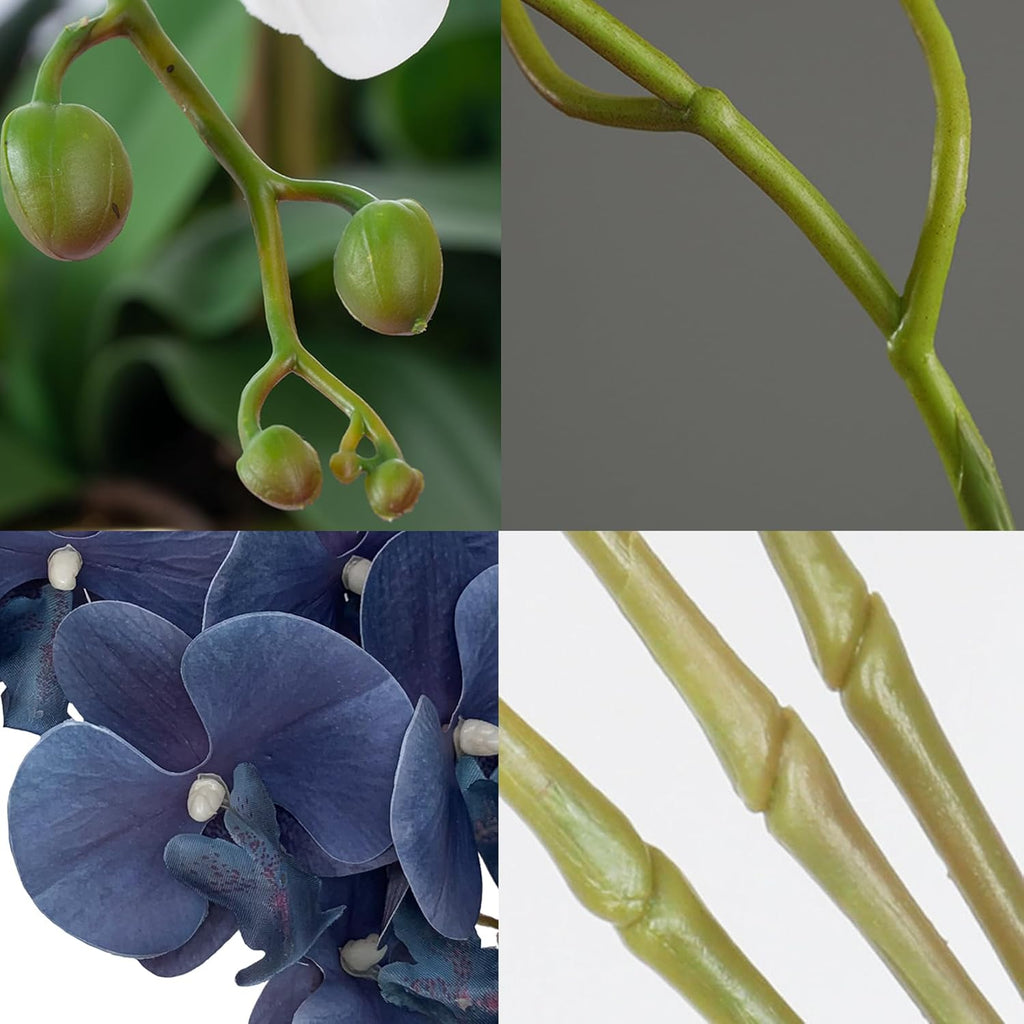 FagusHome 32" Artificial Phalaenopsis Flowers 6 Pcs with 4 Bundles Leaves Artificial Orchid Flowers Stem Plants for Home Décor (6Pcs)