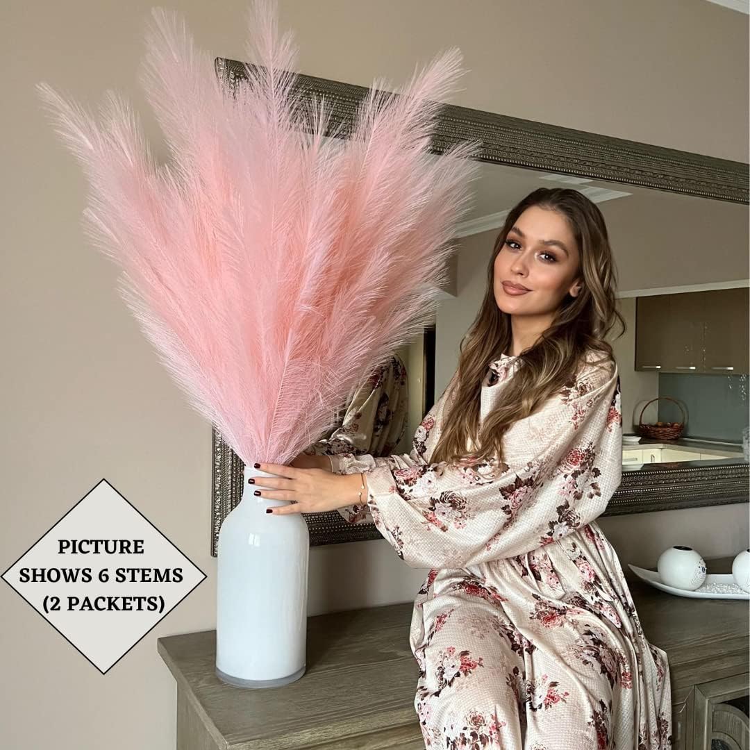 VOULUX Extra Large Tall Blue Fake Faux Artificial Pampas Grass Large Fluffy x3 115cm Stems x18 Decorative Artificial Flora Feathers For Floor Vases Tall Blue Plant Flowers Long Pampas Grass