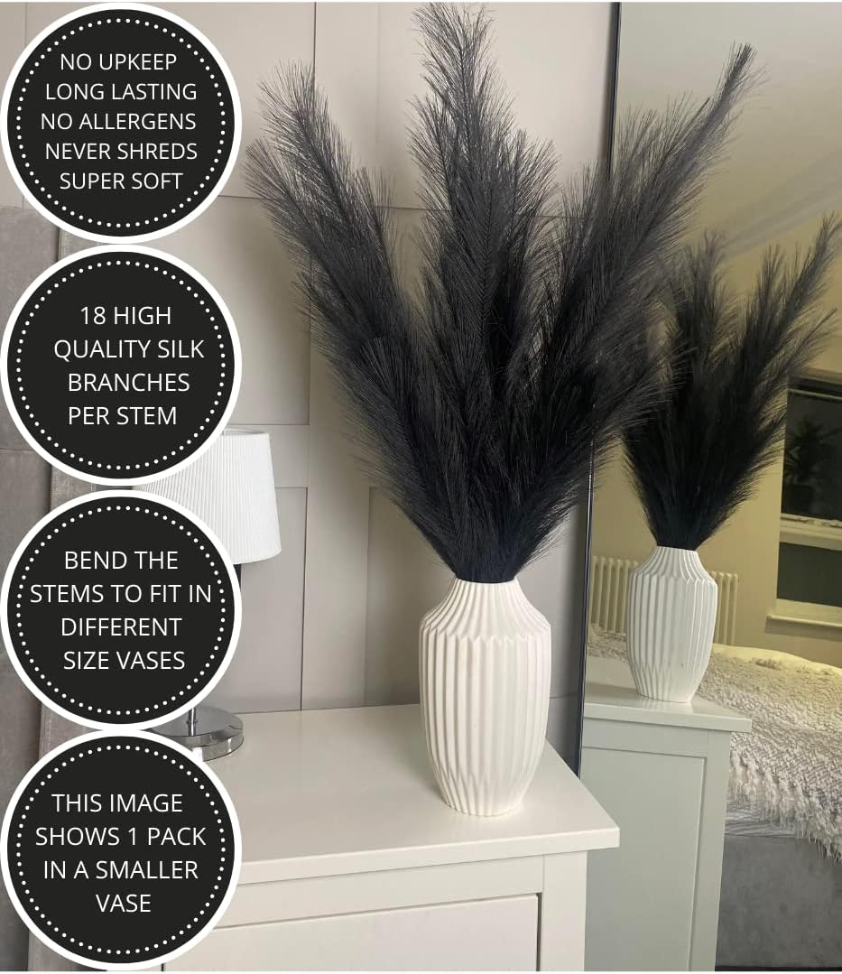 VOULUX Extra Large Tall Blue Fake Faux Artificial Pampas Grass Large Fluffy x3 115cm Stems x18 Decorative Artificial Flora Feathers For Floor Vases Tall Blue Plant Flowers Long Pampas Grass