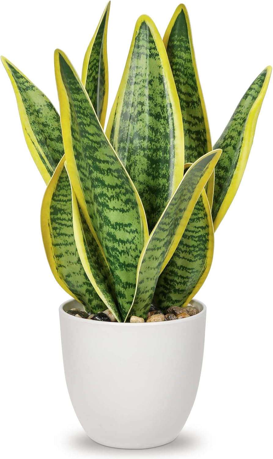 Oairse Sansevieria Artificial Plant in Ceramic Pot, Small Indoor Plant, Artificial Snake Plant, Artificial Plants Like Real, Perfect for Bathroom, Bedroom, Home, Office Decoration, Height 33 cm