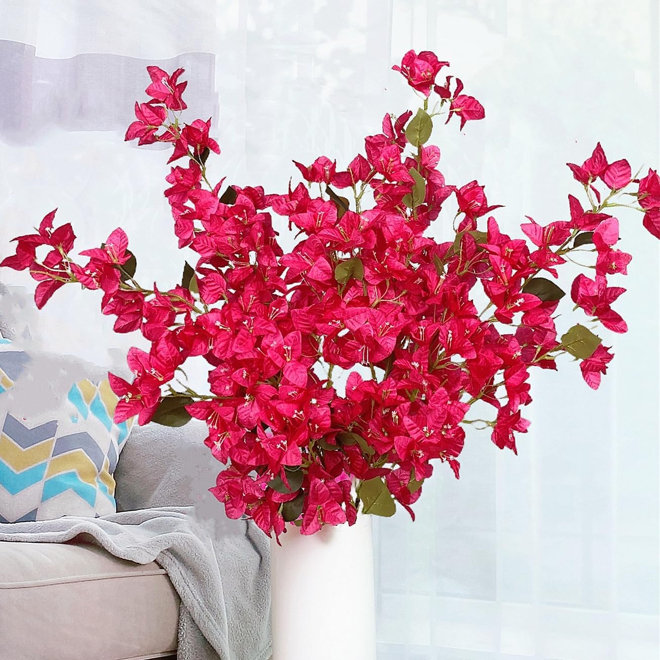 Artificial Flowers Silk Bougainvillea Branches Faux Artificial Bougainvillea Floral Stems Long Plant Branches 45" for Wedding Centerpieces, Table Runner, Home Decoration (White - Pack of 4pcs)