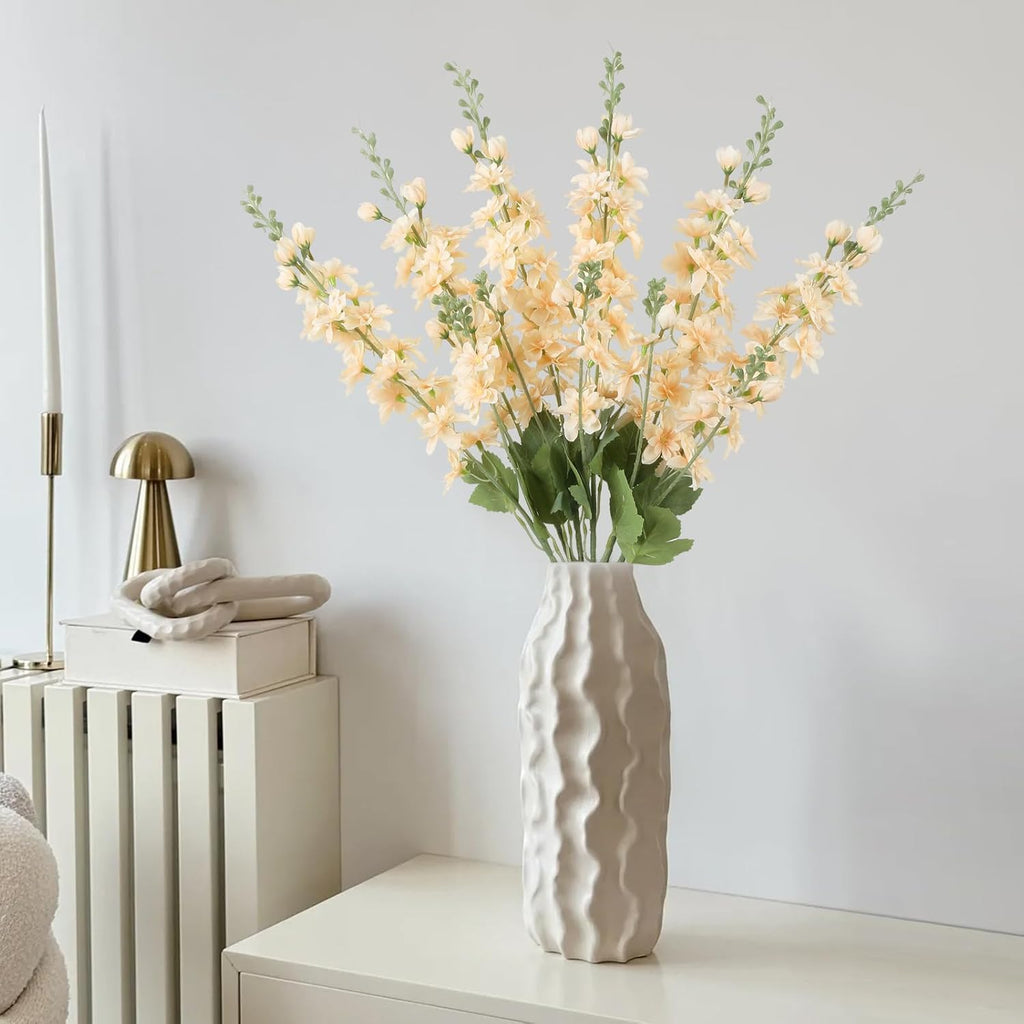 INSUNSIX Blue Silk Flowers 6PCS Real Touch Delphinium Artificial Flowers Blue Larkspur Faux Flowers Realistic Tall Flowers for Vase Wedding Centerpieces for Tables Home Decor (Blue)