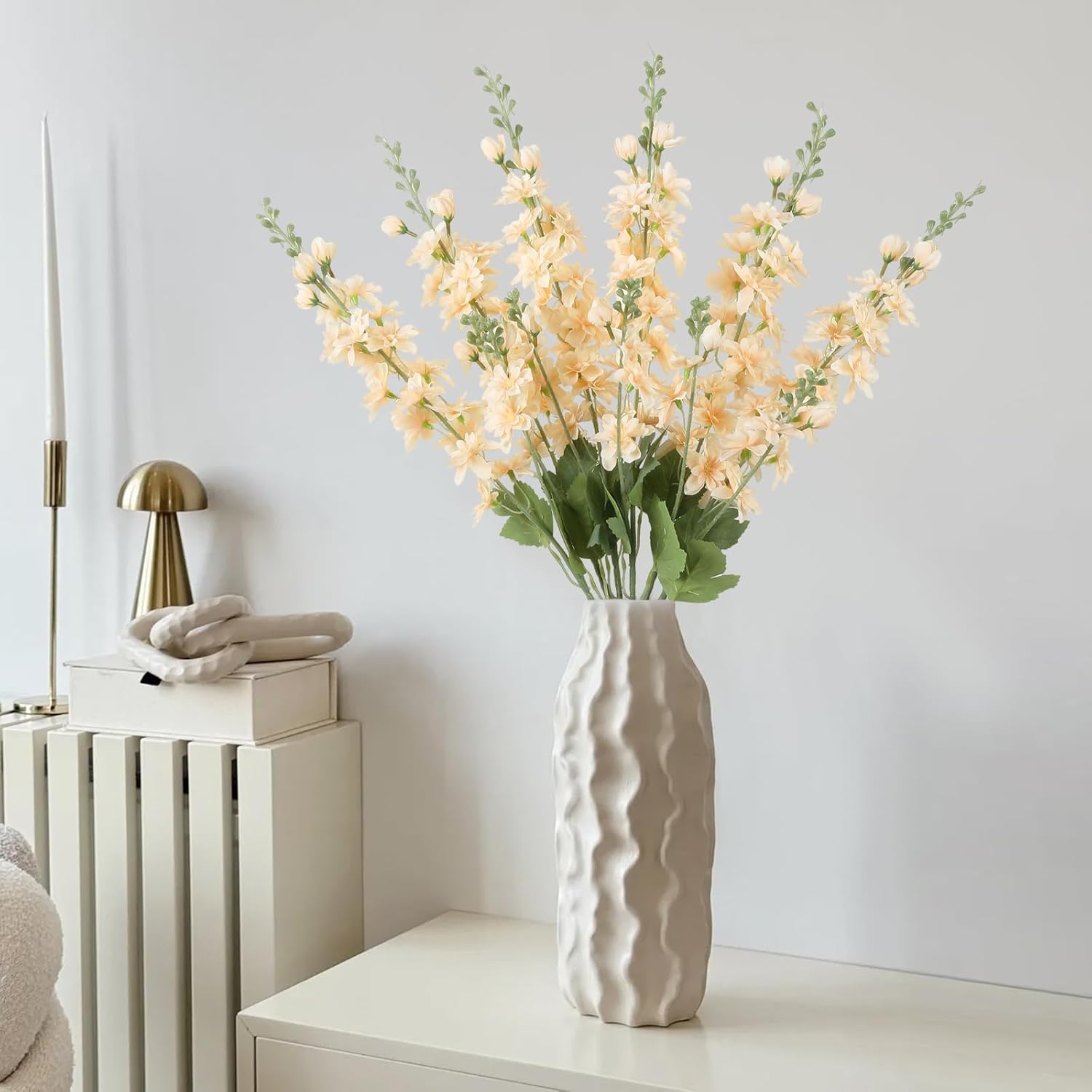 INSUNSIX Blue Silk Flowers 6PCS Real Touch Delphinium Artificial Flowers Blue Larkspur Faux Flowers Realistic Tall Flowers for Vase Wedding Centerpieces for Tables Home Decor (Blue)