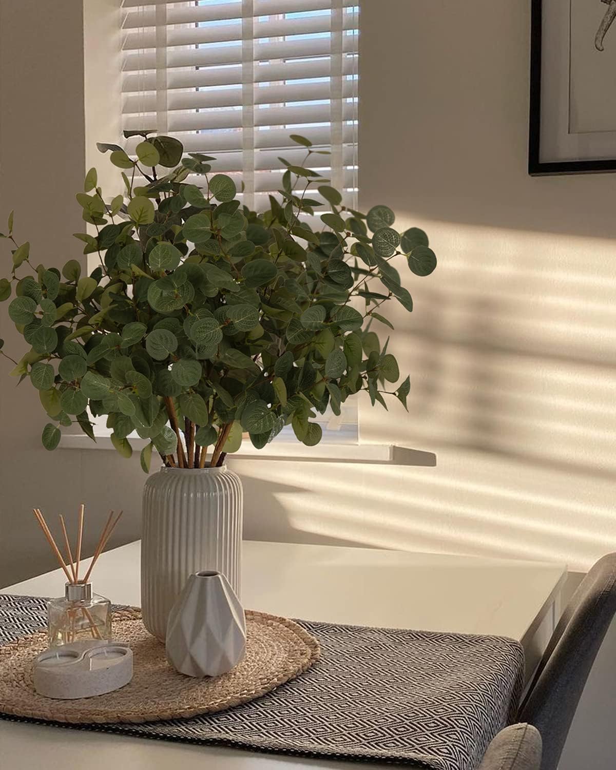 Beferr 6Pcs Artificial Eucalyptus Stems Tall 24" Faux Eucalyptus Branches Fake Greenery Plants Stems for Vase Home Party Wedding Decorations