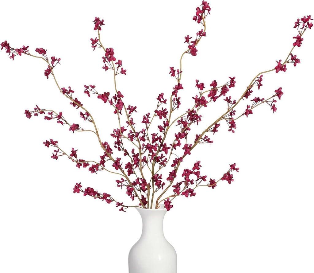Ammyoo 4 PCS Artificial Plum Blossom Party Decorations Fake Cherry Flowers Faux Long Stems Wintersweets Silk Flowers Arrangement for Wedding Home Office Bedroom Decor(White)