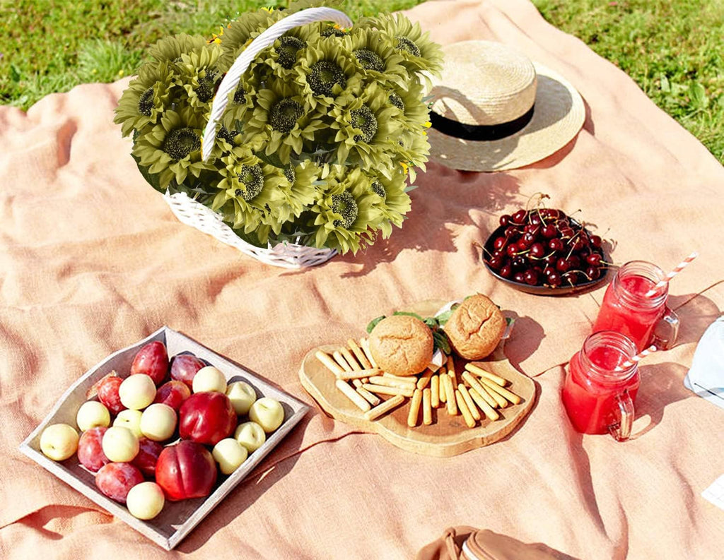 WISTART 8pcs Artificial Sunflower Flowers Long Stem Large Silk Sunflowers Bridal Wedding Bouquet Fake Yellow Flower Arrangements for Outdoor