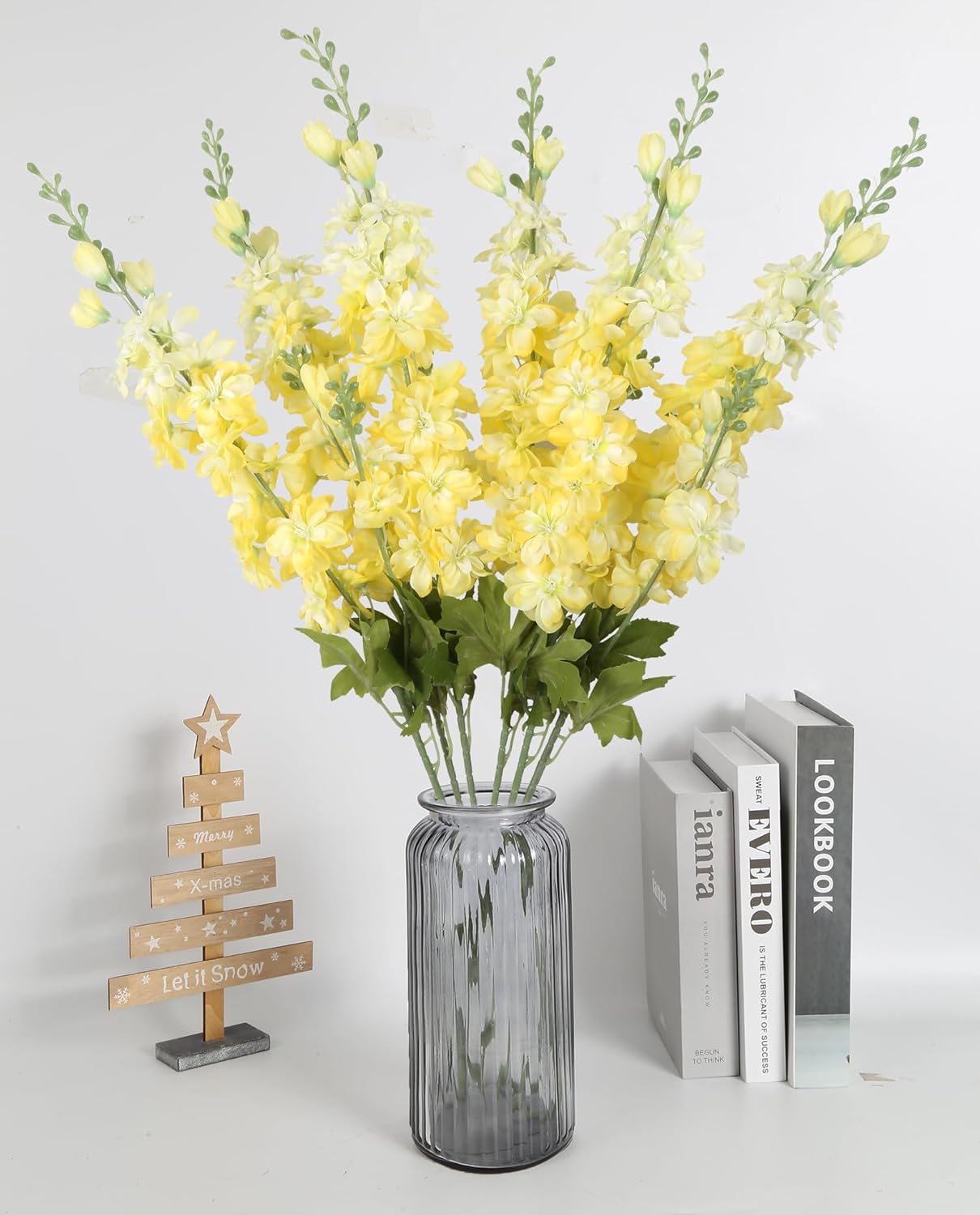 INSUNSIX Blue Silk Flowers 6PCS Real Touch Delphinium Artificial Flowers Blue Larkspur Faux Flowers Realistic Tall Flowers for Vase Wedding Centerpieces for Tables Home Decor (Blue)