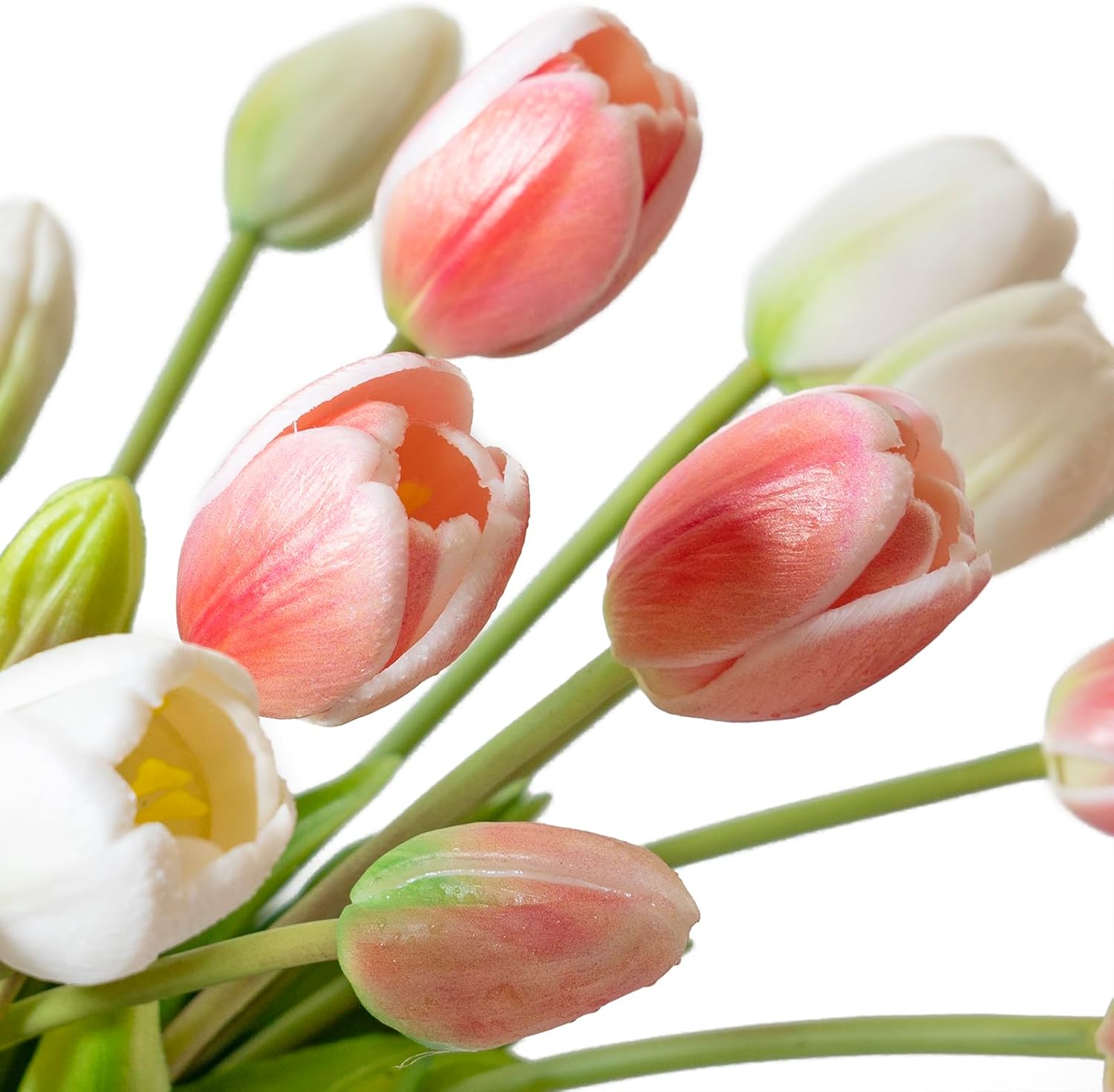 DUYONE 15pcs Artificial Tulips Flowers, Real Touch Latex Bouquet, Fake Tulips for Office Wedding Party Home Kitchen Garden Decoration(White,15pcs)