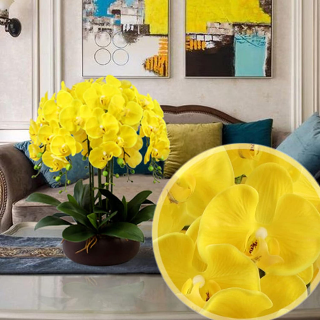 FagusHome 32" Artificial Phalaenopsis Flowers 6 Pcs with 4 Bundles Leaves Artificial Orchid Flowers Stem Plants for Home Décor (6Pcs)