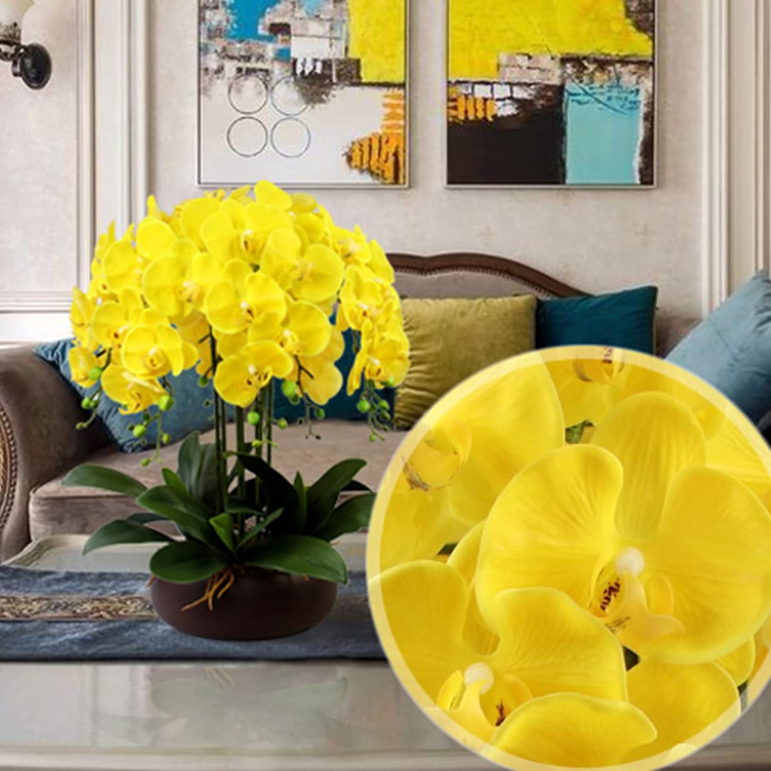 FagusHome 32" Artificial Phalaenopsis Flowers 6 Pcs with 4 Bundles Leaves Artificial Orchid Flowers Stem Plants for Home Décor (6Pcs)