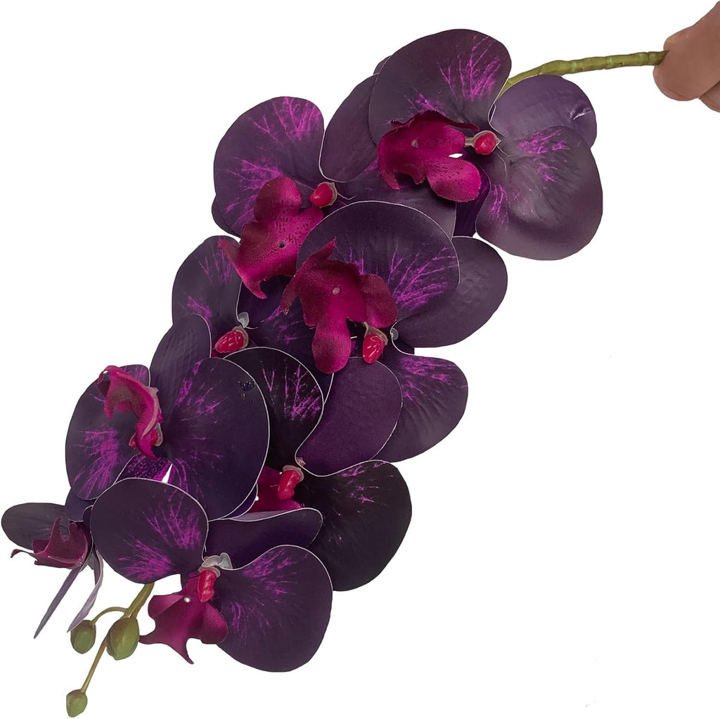 FagusHome 32" Artificial Phalaenopsis Flowers 6 Pcs with 4 Bundles Leaves Artificial Orchid Flowers Stem Plants for Home Décor (6Pcs)