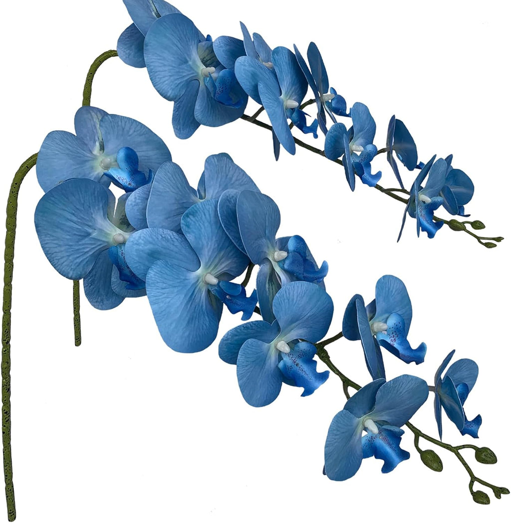 FagusHome Artificial Phalaenopsis Flowers Branches 9 Large Blooms Artificial Orchid Flowers Stem Plants 42 Inches 2 Pcs for Home Wedding Décor (Blue)