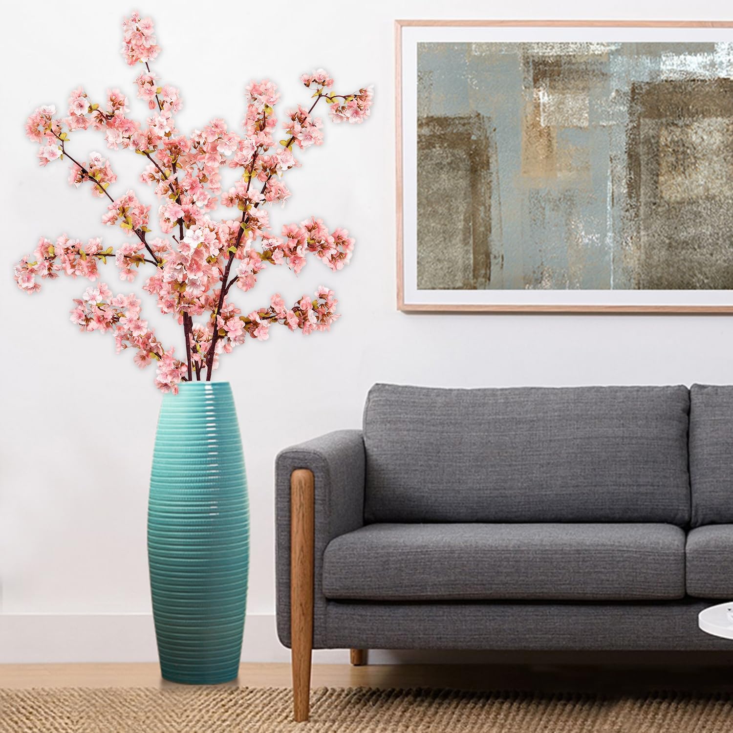 Sunm Boutique White Cherry Blossom Flowers, Artificial Cherry Blossom Decor Faux Cherry Blossom Branches Vase Arrangements for Wedding Home Party Kitchen Decor, Set of 3