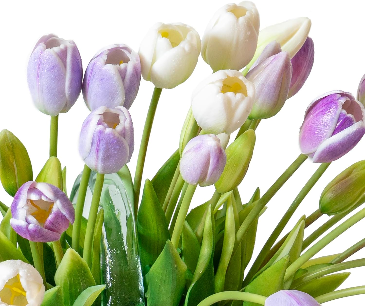 DUYONE 15pcs Artificial Tulips Flowers, Real Touch Latex Bouquet, Fake Tulips for Office Wedding Party Home Kitchen Garden Decoration(White,15pcs)