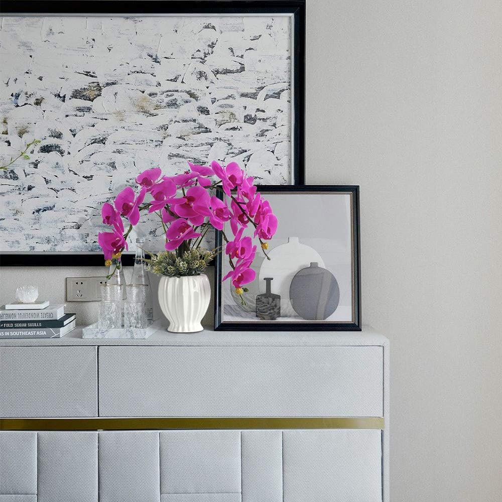 LESING Artificial Flowers Ochids Plants Fake Orchid in Pot Artificial Flowers with Vase Orquidea Faux Orchid for Home Indoor Decoration (Style 2,White Vase)