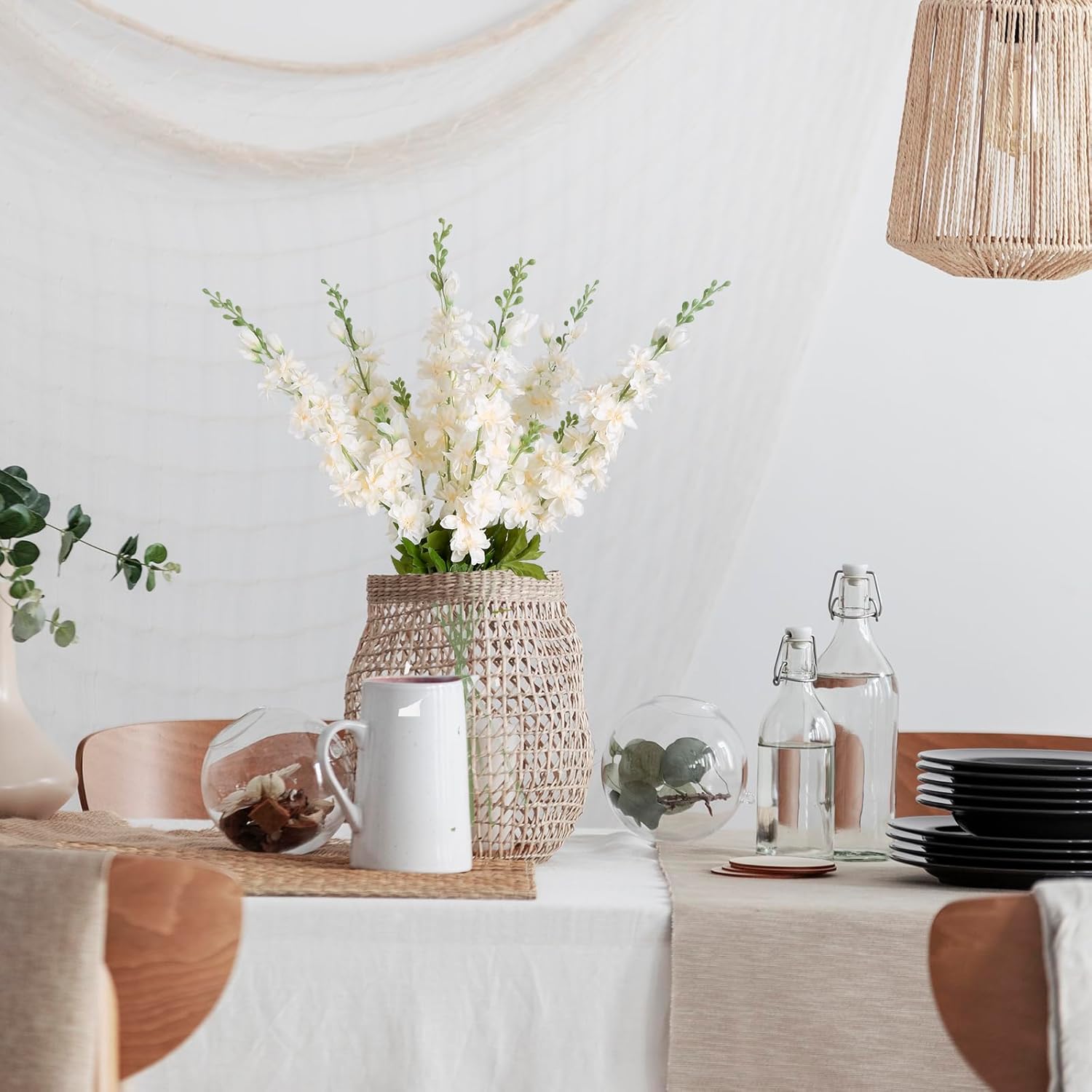 INSUNSIX Blue Silk Flowers 6PCS Real Touch Delphinium Artificial Flowers Blue Larkspur Faux Flowers Realistic Tall Flowers for Vase Wedding Centerpieces for Tables Home Decor (Blue)