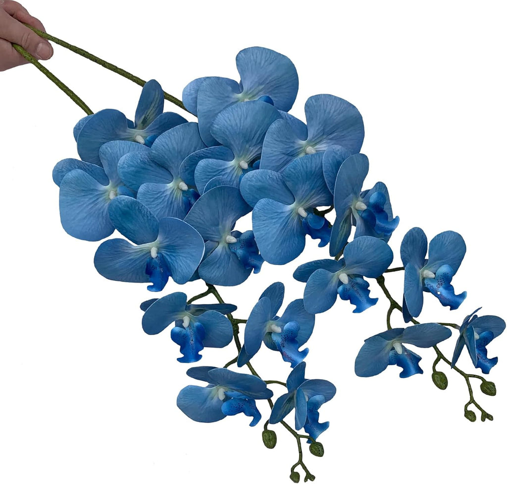 FagusHome Artificial Phalaenopsis Flowers Branches 9 Large Blooms Artificial Orchid Flowers Stem Plants 42 Inches 2 Pcs for Home Wedding Décor (Blue)