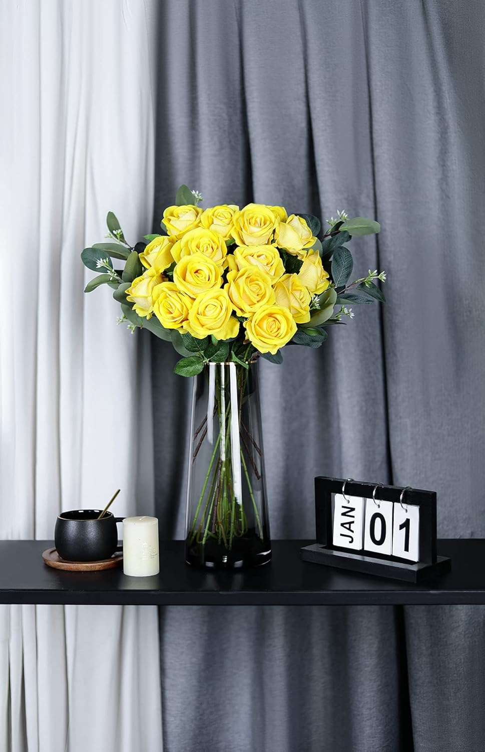 Luyue 10 Pack Artificial Velvet Roses Fake Red Rose Silk Flowers with Stem Floral Gift for Wedding Arrangement Party Home Decor-Red