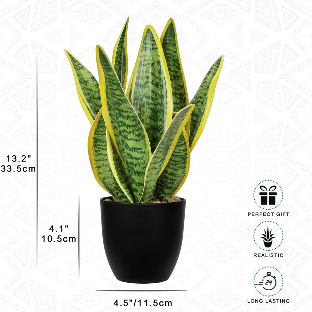 Oairse Sansevieria Artificial Plant in Ceramic Pot, Small Indoor Plant, Artificial Snake Plant, Artificial Plants Like Real, Perfect for Bathroom, Bedroom, Home, Office Decoration, Height 33 cm