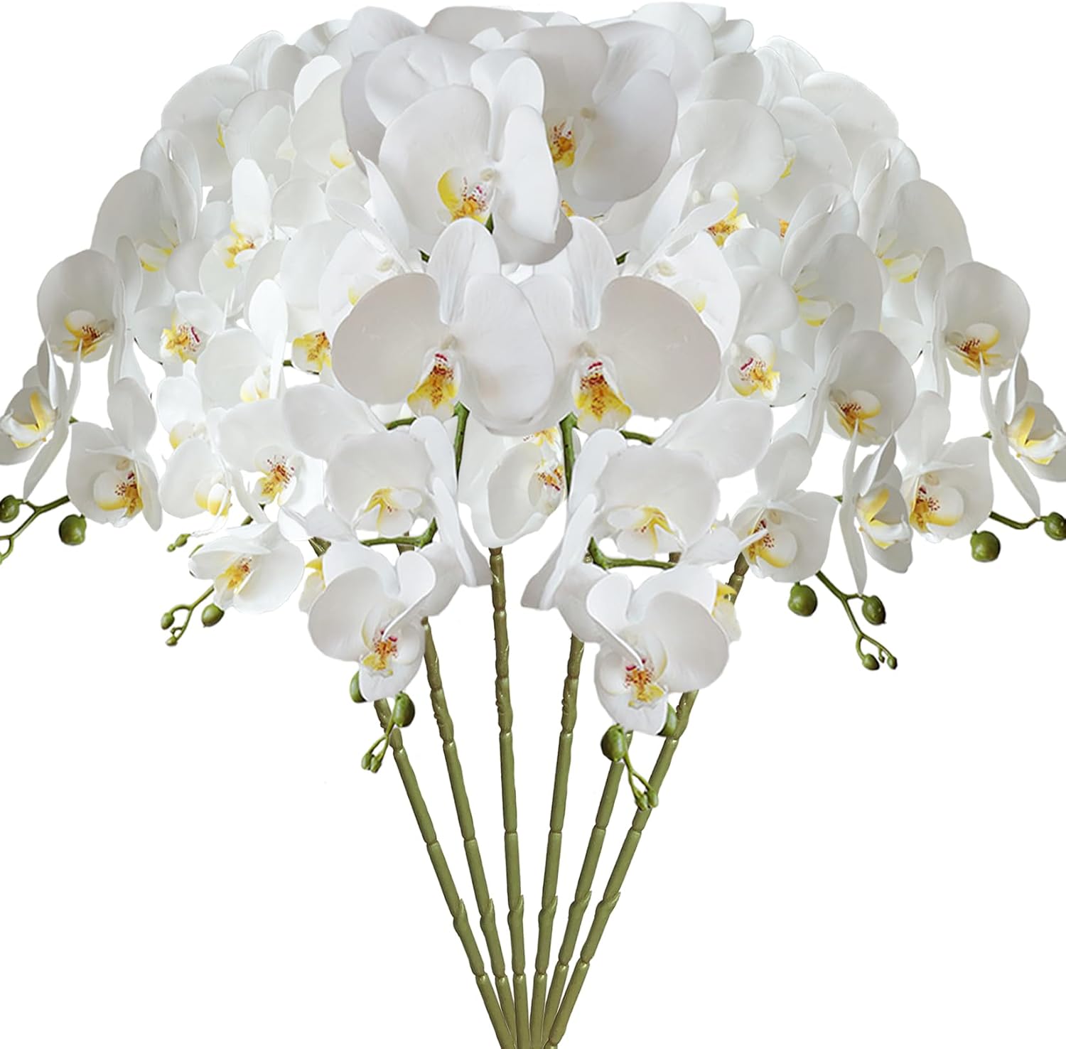 FagusHome 32" Artificial Phalaenopsis Flowers 6 Pcs with 4 Bundles Leaves Artificial Orchid Flowers Stem Plants for Home Décor (6Pcs)