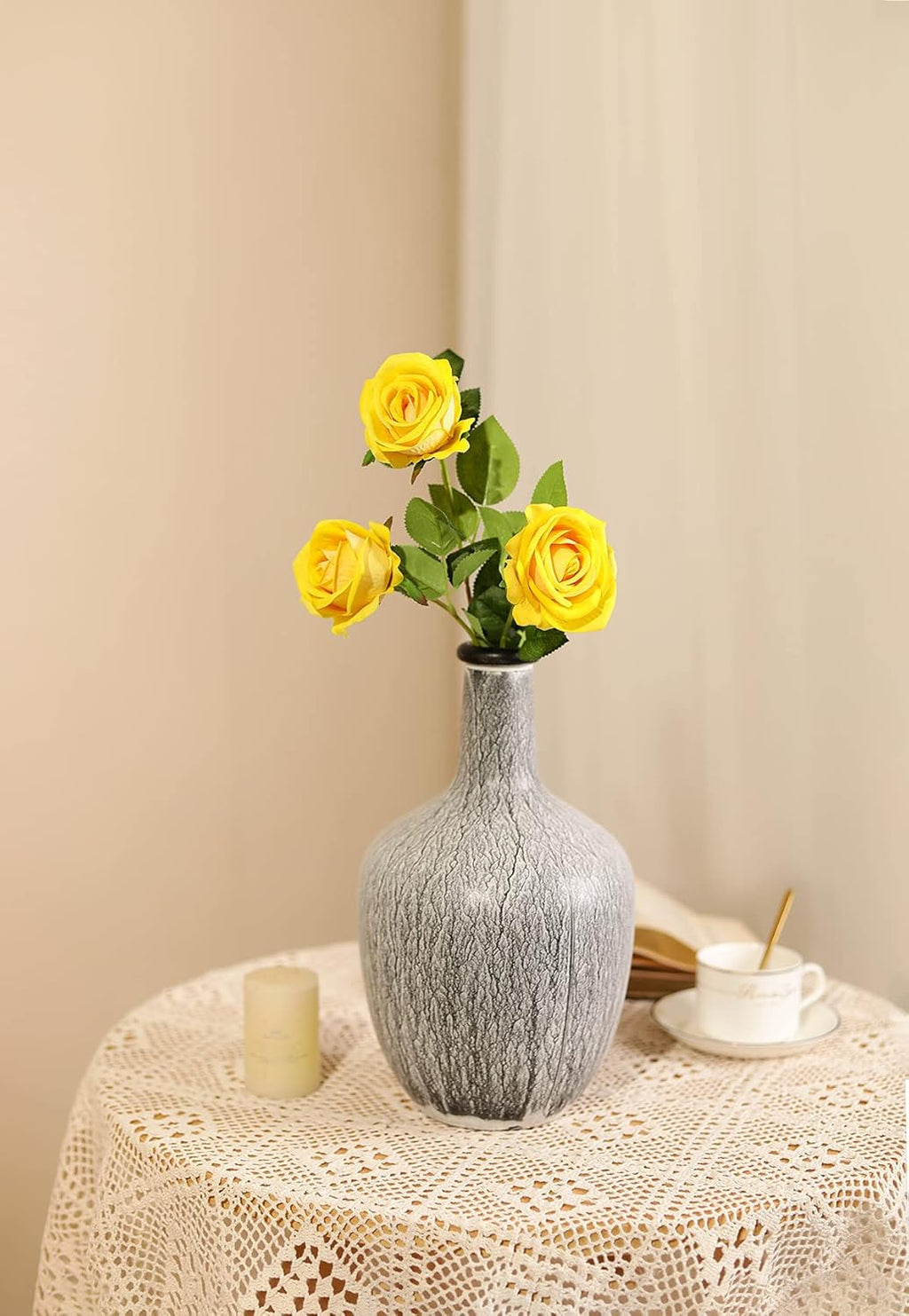 Luyue 10 Pack Artificial Velvet Roses Fake Red Rose Silk Flowers with Stem Floral Gift for Wedding Arrangement Party Home Decor-Red