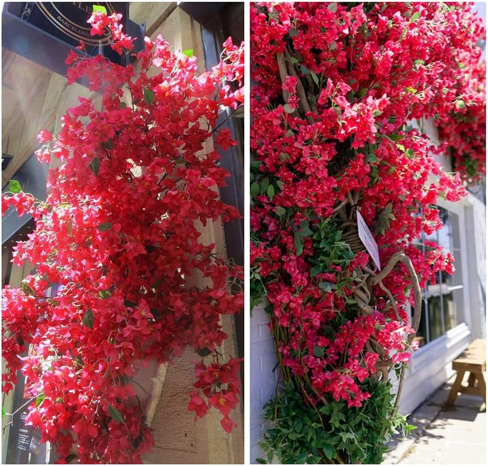 Artificial Flowers Silk Bougainvillea Branches Faux Artificial Bougainvillea Floral Stems Long Plant Branches 45" for Wedding Centerpieces, Table Runner, Home Decoration (White - Pack of 4pcs)