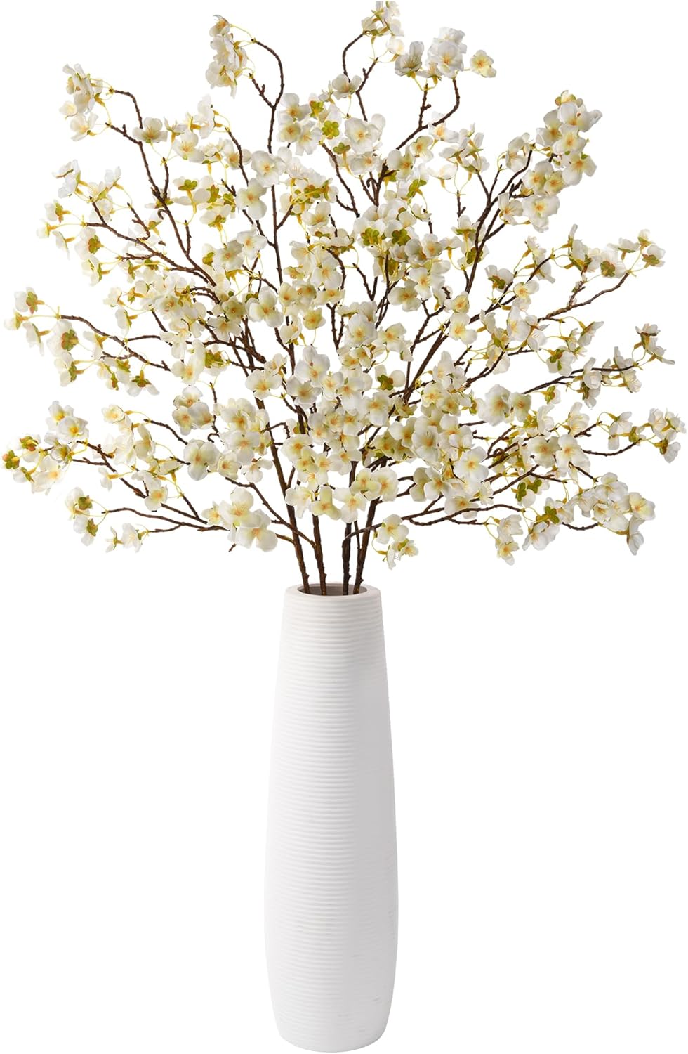 florisso Cherry Blossom Branches, Faux Peach Blossom Flowers, Artificial Plum Branches Real Touch Silk for Party Home Decor Wedding Arrangements (4PCS, White, 41")