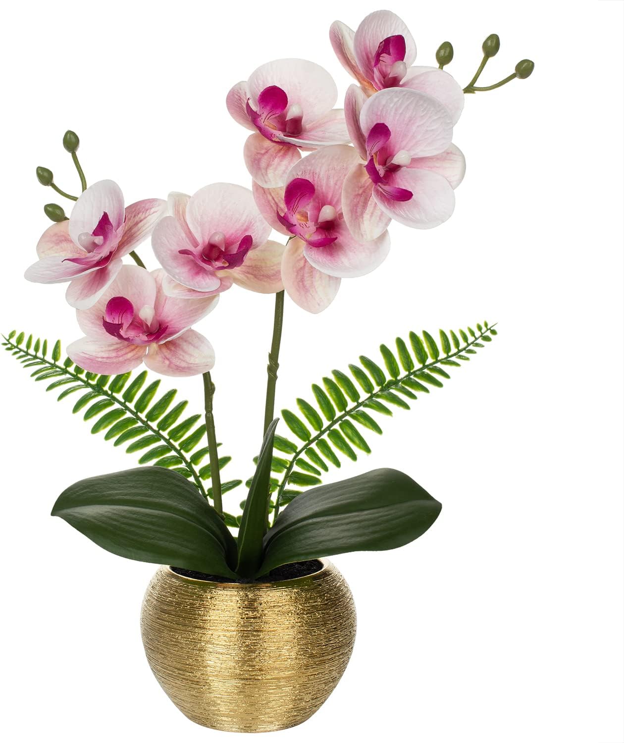 Briful Orchids Artificial Flowers Arrangement Small Fake Orchid Faux Flowers in Gold Ceramic Vase Real Touch Phalaenopsis Orchid Plant White Orchid for Home Office Wedding Party Centerpiece Decoration