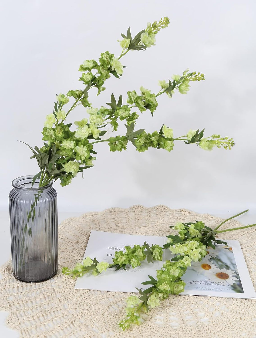 IPOPU Champagne Artificial Delphinium Flowers 33.5" Long Stem Artificial Flowers Fake Flowers for Wedding Centerpieces for Home Tables Party Decor（Champagne）