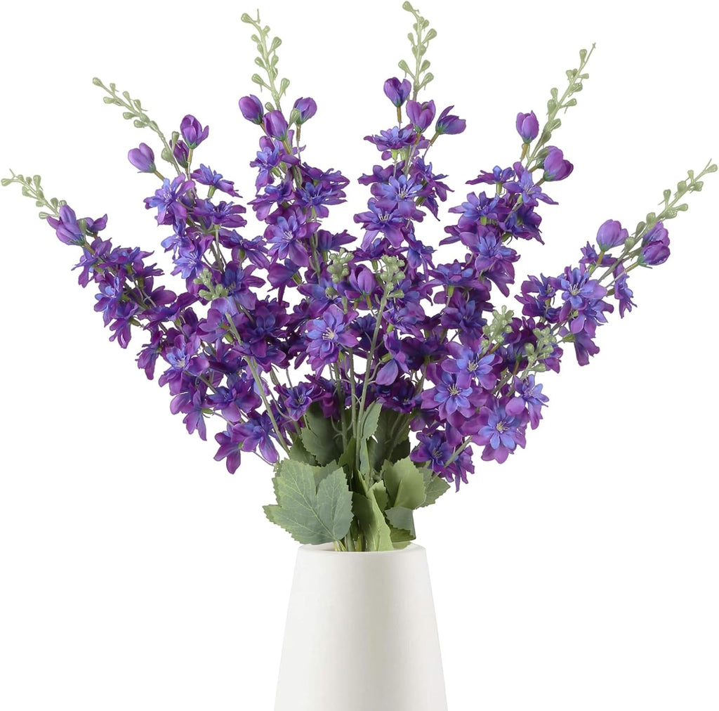 INSUNSIX Blue Silk Flowers 6PCS Real Touch Delphinium Artificial Flowers Blue Larkspur Faux Flowers Realistic Tall Flowers for Vase Wedding Centerpieces for Tables Home Decor (Blue)
