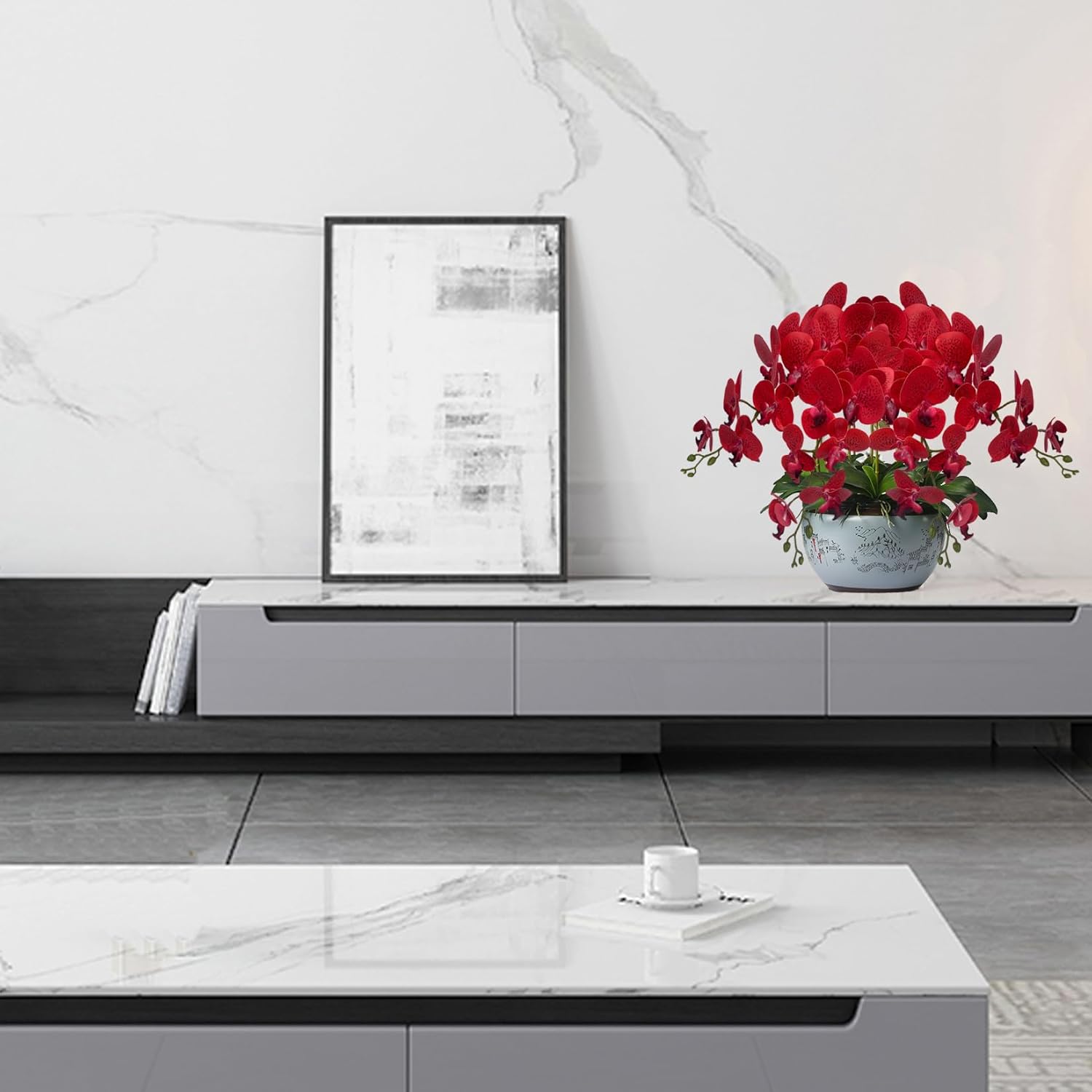 FagusHome Artificial Phalaenopsis Flowers Branches 9 Large Blooms Artificial Orchid Flowers Stem Plants 42 Inches 2 Pcs for Home Wedding Décor (Blue)