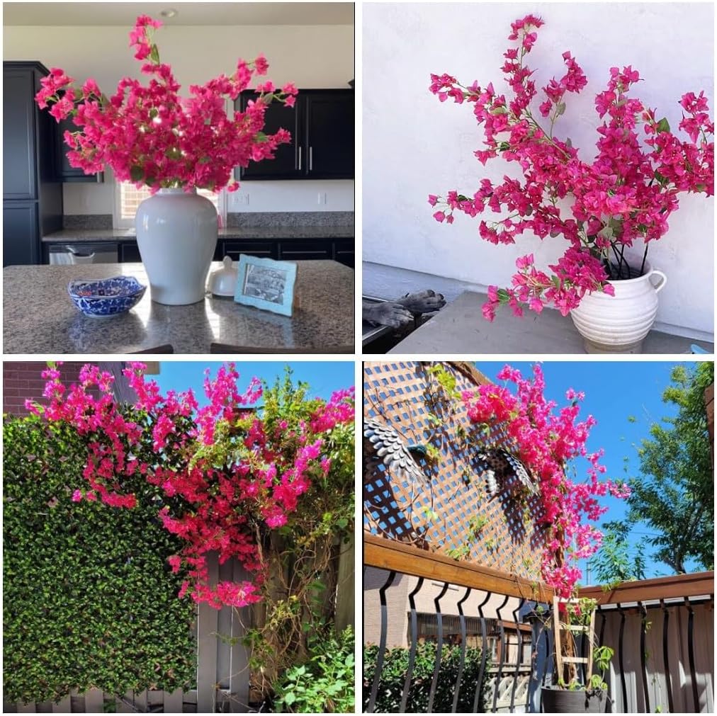 Artificial Flowers Silk Bougainvillea Branches Faux Artificial Bougainvillea Floral Stems Long Plant Branches 45" for Wedding Centerpieces, Table Runner, Home Decoration (White - Pack of 4pcs)